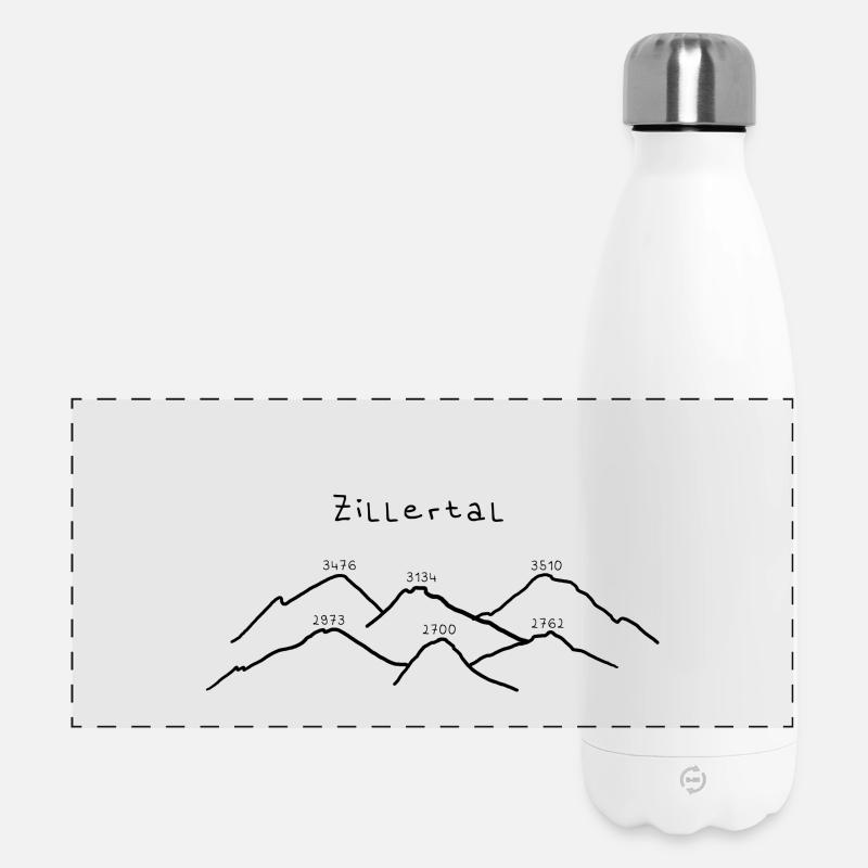 Zillertal - Mountains with altitude difference - Panoramic Thermal Bottle 500 ml - white