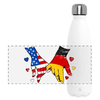 USA Deutschland Flaggen Händehalten used - Panorama Isolierflasche 500 ml - Weiß - Vorne