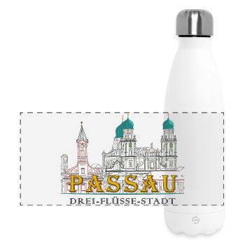 Vue Sur Le Danube De Passau, Bavière, Allemagne, Dessin - Gourde isotherme panoramique 500 ml - blanc - Devant
