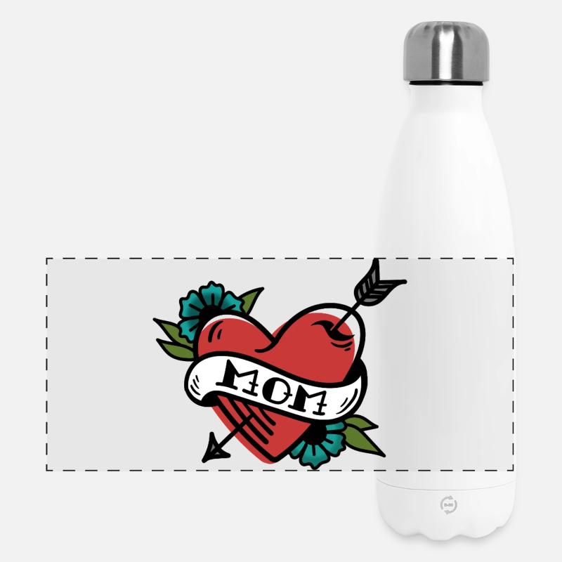 Mutterherz Banner Tattoo - Panorama Isolierflasche 500 ml - Weiß