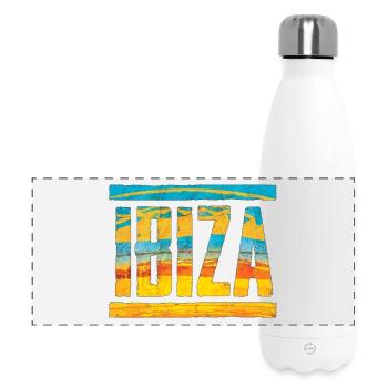 Retro 1970s Style Lettering IBIZA - Panoramic Thermal Bottle 500 ml - white - Front
