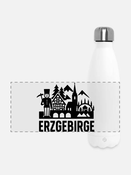 Erzgebirge typisch Silhouette - Panorama Isolierflasche 500 ml - Weiß