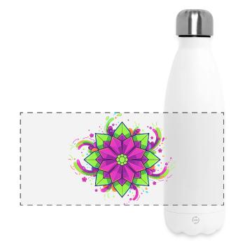 Farbenfrohe Mandala Blüte - Panorama Isolierflasche 500 ml - Weiß - Vorne