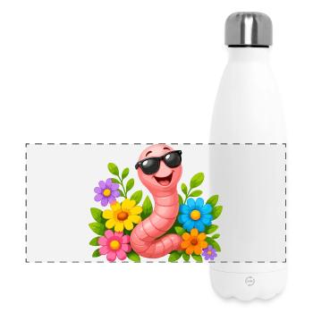 Wurm mit Sonnenbrille im Blumenmeer - Panorama Isolierflasche 500 ml - Weiß - Vorne