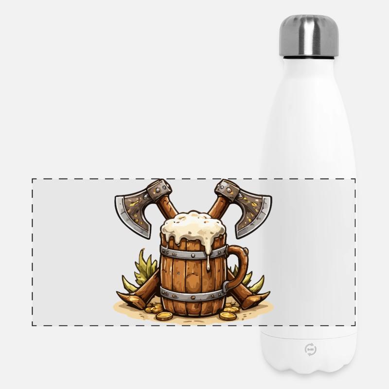 Bierfass mit Äxten Wikinger - Panorama Isolierflasche 500 ml - Weiß