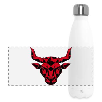 Red geometric bull's head, zodiac sign - Panoramic Thermal Bottle 500 ml - white - Front