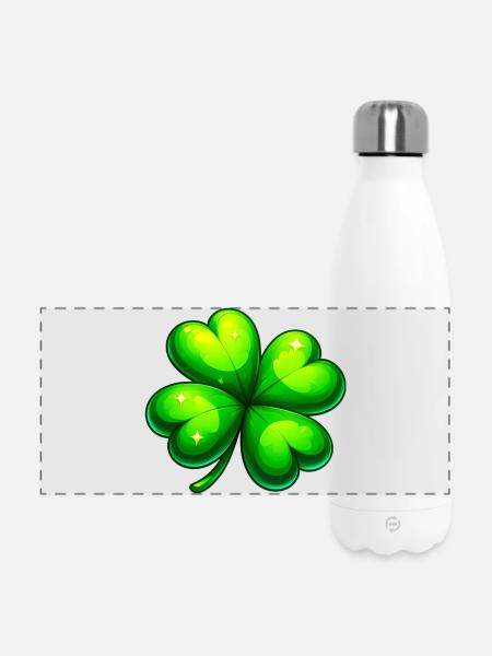Vierblättriges Kleeblatt - Panorama Isolierflasche 500 ml - Weiß