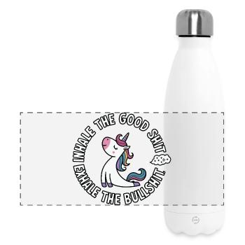 Licorne ronde aux cheveux colorés, inhale des conneries - Gourde isotherme panoramique 500 ml - blanc - Devant
