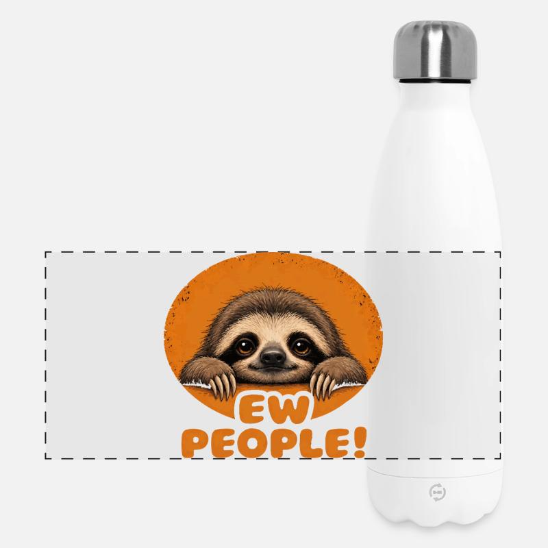 Slow Sloth in the Orange Circle - Panoramic Thermal Bottle 500 ml - white