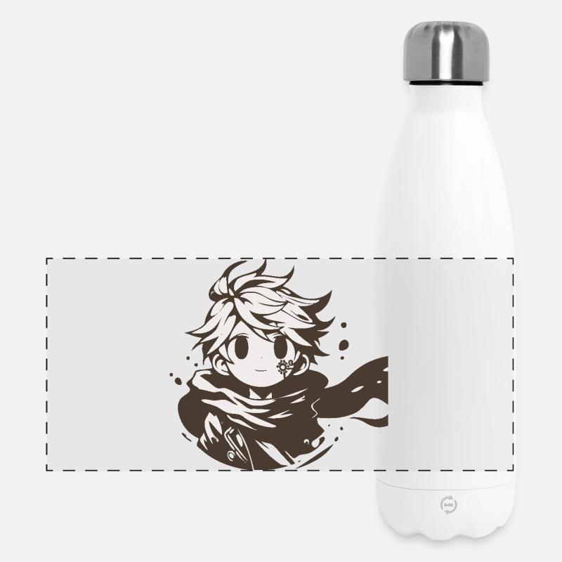 MangaCharacter with Brown Scarf - Panoramic Thermal Bottle 500 ml - white