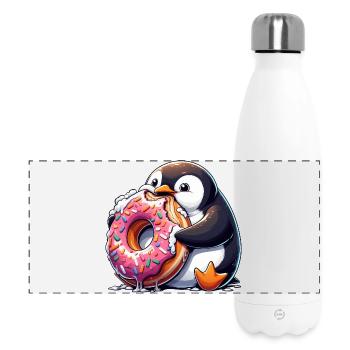 Süßer Pinguin Donut liebhaber Cartoon essen - Panorama Isolierflasche 500 ml - Weiß - Vorne