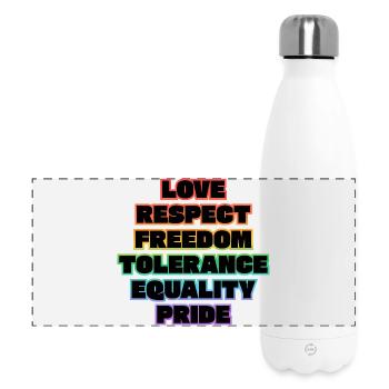 Liebe, Respekt, Freiheit, Toleranz, Gleichheit, Stolz, - Panorama Isolierflasche 500 ml - Weiß - Vorne