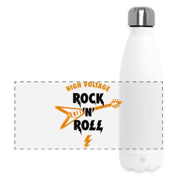 High Voltage Rock'N'Roll Music Slogan With Guitar - Panoramic Thermal Bottle 500 ml - white - Front
