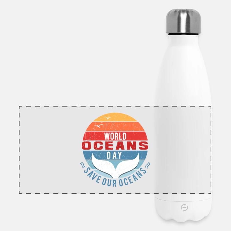 World Oceans Day - Save Our Oceans - Panoramic Thermal Bottle 500 ml - white