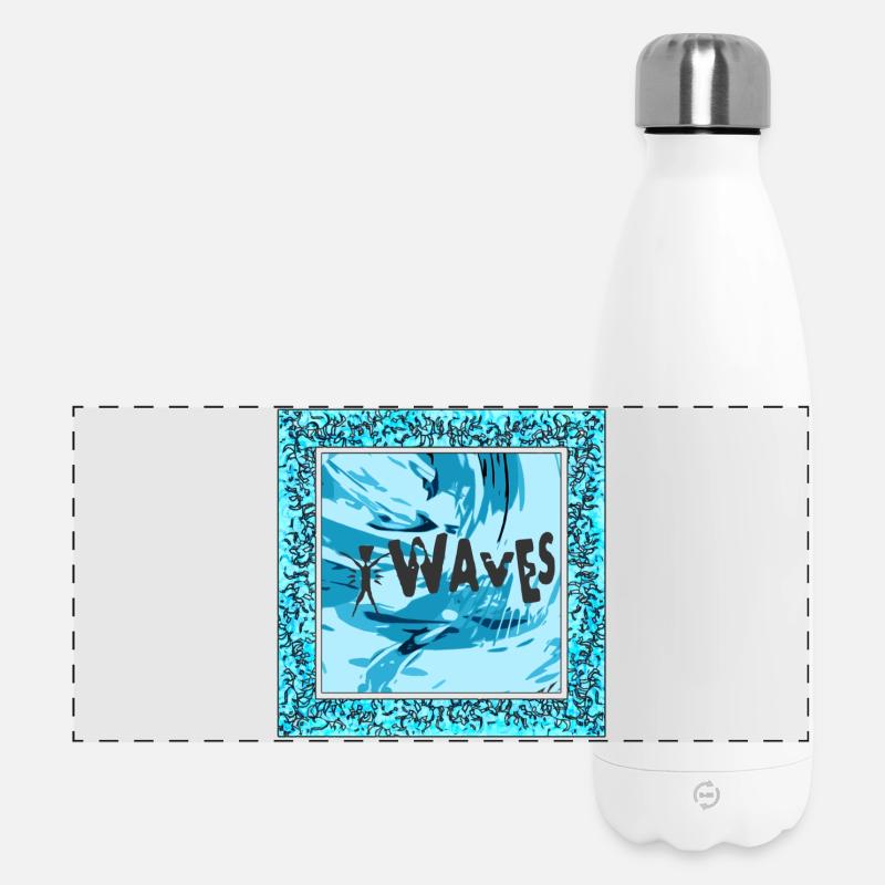 Lebendige Wellenkunst im Blau - Surferdesign - Panorama Isolierflasche 500 ml - Weiß