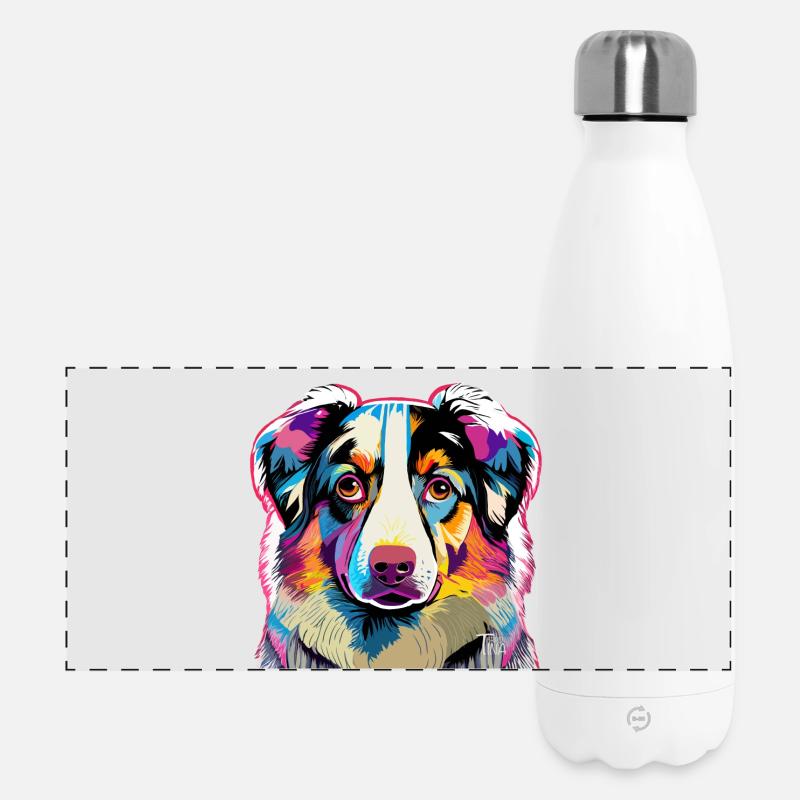 Bunter Australien Shepherd - Panorama Isolierflasche 500 ml - Weiß