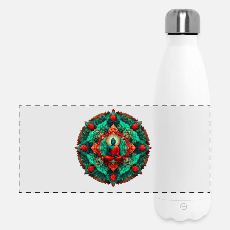 Mandala Buddha teal - Panoramic Thermal Bottle 500 ml - white