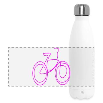 LINE ART BICYCLE PINK MINIMALISM - Panoramic Thermal Bottle 500 ml - white - Front