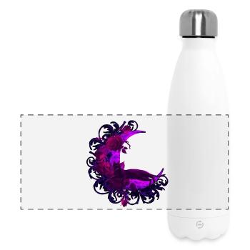 Mondsichel, Rosenblüte, Katzen motiv, Ranken - Panorama Isolierflasche 500 ml - Weiß - Vorne