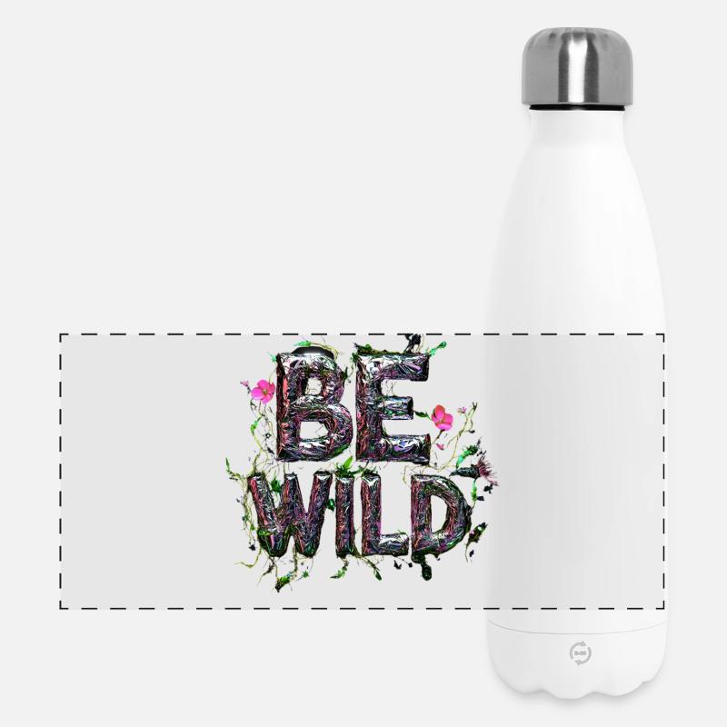 Stylischer Schriftzug "BE WILD" - Panorama Isolierflasche 500 ml - Weiß