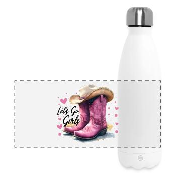 Lets Go Girls Western Pink Boots Women Gift - Panoramic Thermal Bottle 500 ml - white - Front