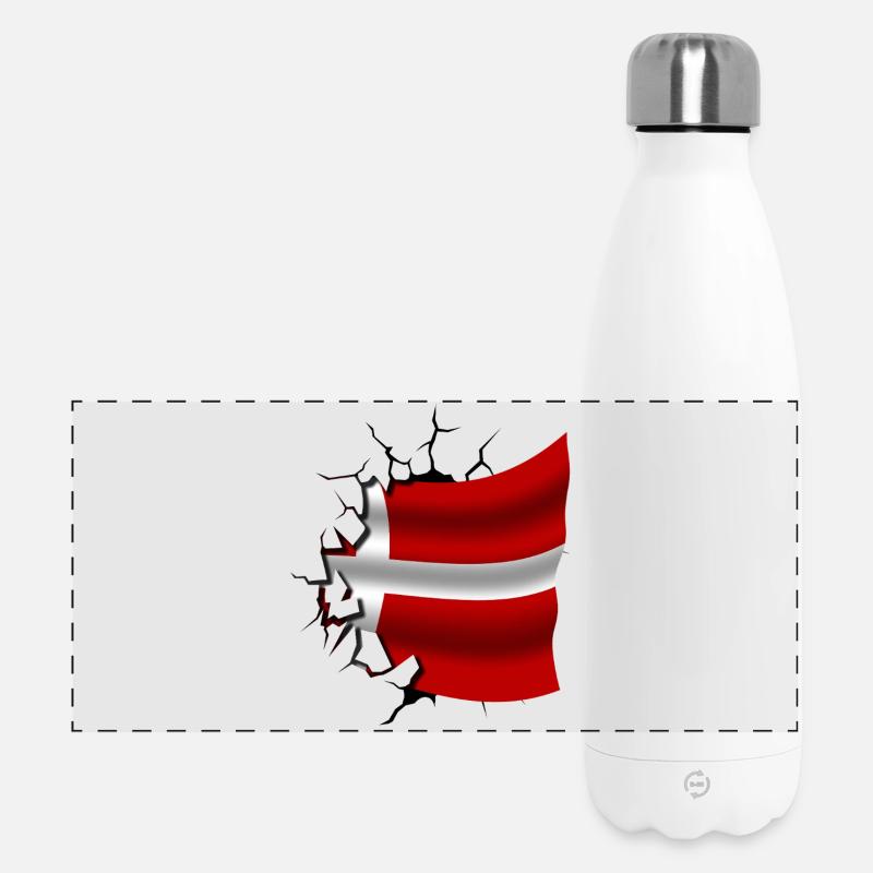 Drapeau du Danemark - Danemark - Drapeau cassé - Gourde isotherme panoramique 500 ml - blanc