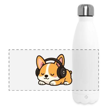 Dessin animé mignon de chien corgi avec des écouteurs dormant - Gourde isotherme panoramique 500 ml - blanc - Devant