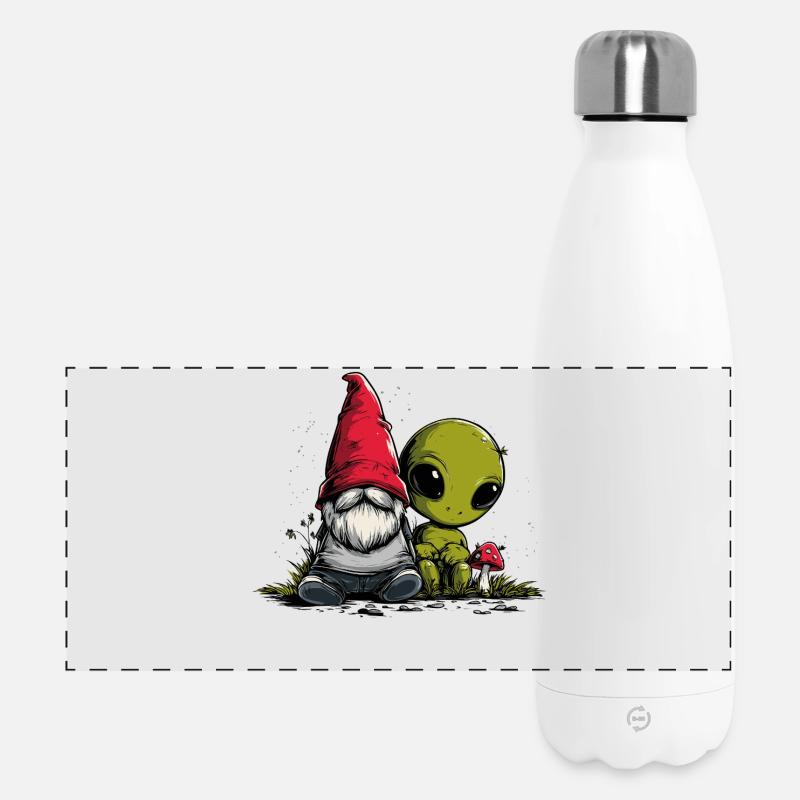 Gartenzwerg und Außerirdischer - Panorama Isolierflasche 500 ml - Weiß