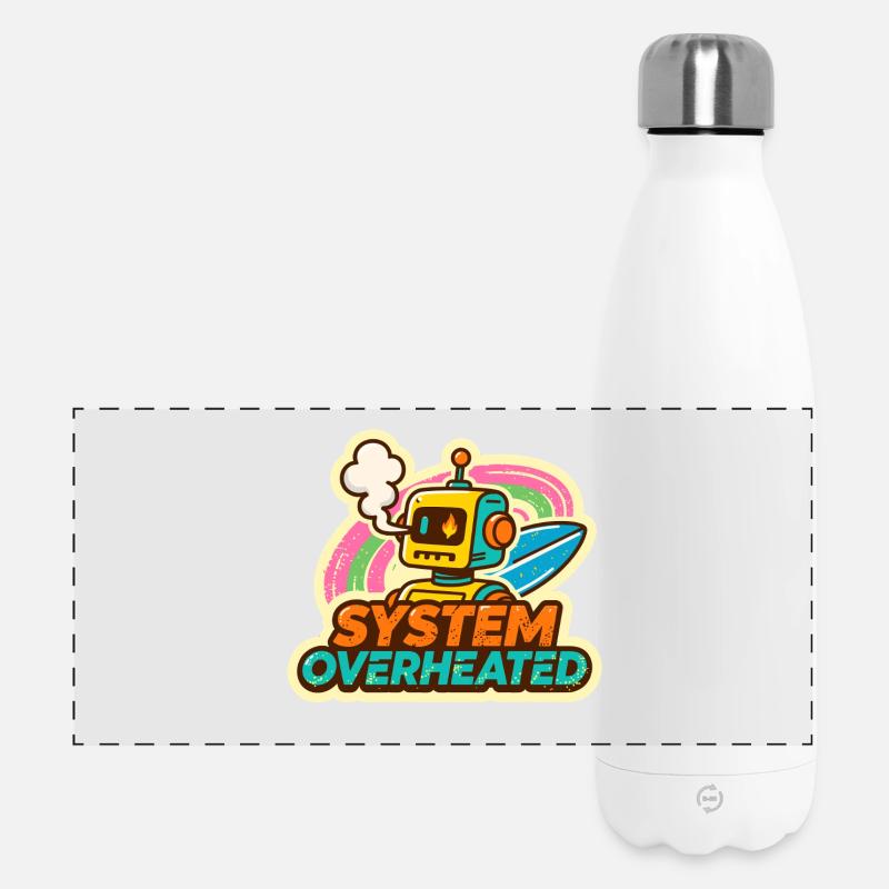 Retro Robot Surf Art Design - Panoramic Thermal Bottle 500 ml - white