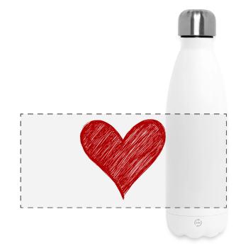Dessin de coeur à l'encre rouge - Gourde isotherme panoramique 500 ml - blanc - Devant