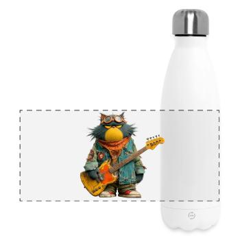 Rocking cat musician in retro style - Panoramic Thermal Bottle 500 ml - white - Front