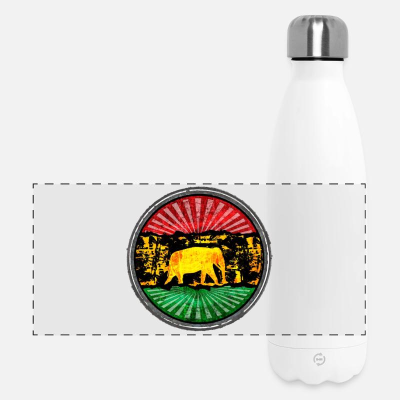 Elephant motif with reggae symbol - Panoramic Thermal Bottle 500 ml - white