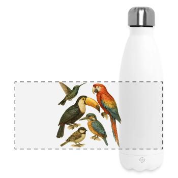 Colorful Illustration of Exotic Birds - Panoramic Thermal Bottle 500 ml - white - Front