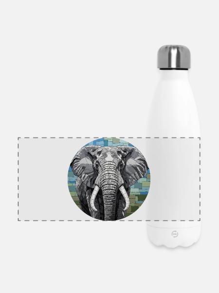 Mosaik Elefant Kunst Porträt - Panorama Isolierflasche 500 ml - Weiß
