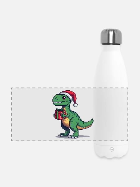 8-Bit Pixel Velociraptor Weihnachten - Panorama Isolierflasche 500 ml - Weiß