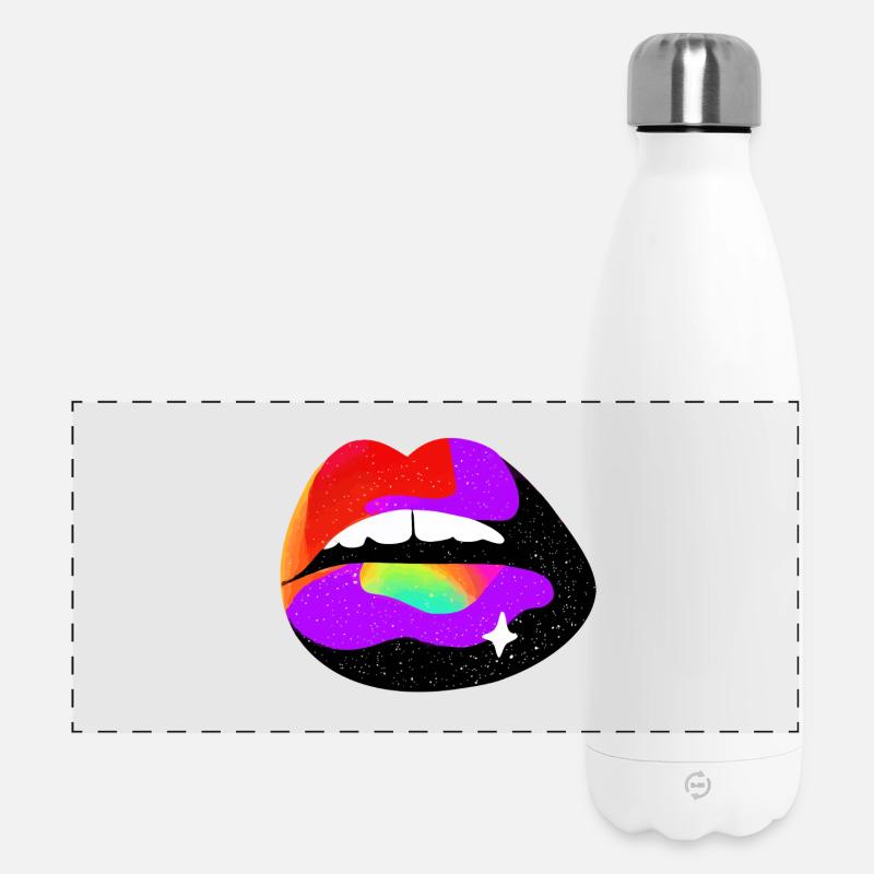 Cosmic Rainbow Lips - Panoramic Thermal Bottle 500 ml - white