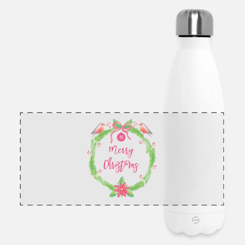 Couronne de Noël festive Joyeux Noël - Gourde isotherme panoramique 500 ml - blanc