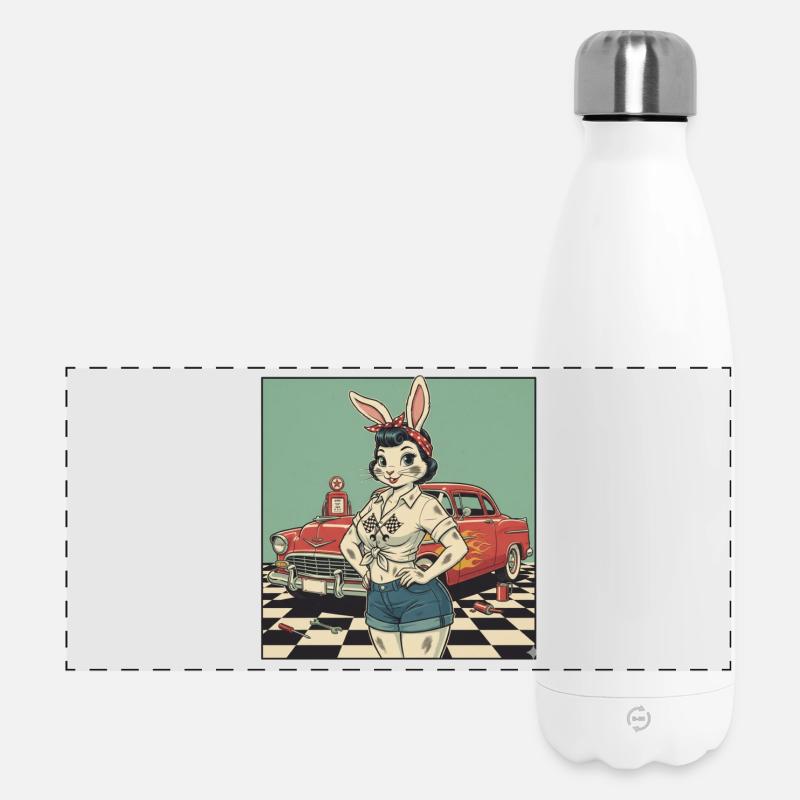 Häsin Racer Pinup Retro Auto - Panorama Isolierflasche 500 ml - Weiß