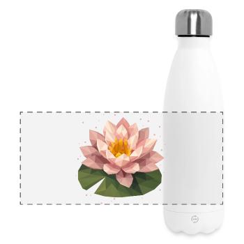 Polygon Water Lily in Pink on Green Leaf - Panoramic Thermal Bottle 500 ml - white - Front