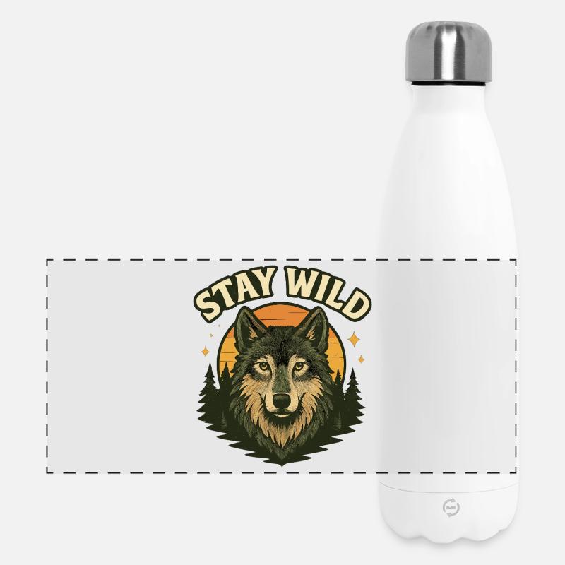 Stay Wild: Wolf in the Evening Forest - Panoramic Thermal Bottle 500 ml - white