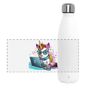 Laptop Unicorn with Glasses and Glitter - Panoramic Thermal Bottle 500 ml - white - Front