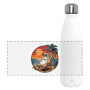 Bouledogue drôle sur la plage Coucher de soleil des vacances d’été - Gourde isotherme panoramique 500 ml - blanc - Devant
