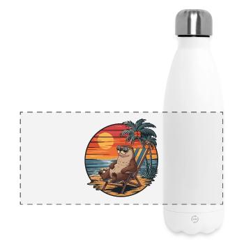 Loutre drôle sur la plage pendant le coucher de soleil des vacances d’été - Gourde isotherme panoramique 500 ml - blanc - Devant