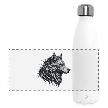 Geometrischer Schwarzer Wolf - Panorama Isolierflasche 500 ml - Weiß - Vorne