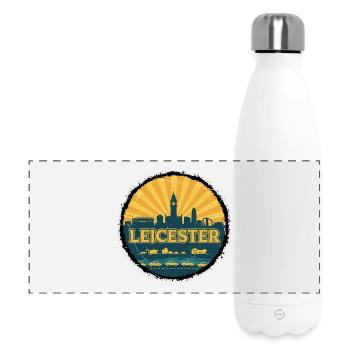 Leicester City Skyline Retro Sunset Badge - Panoramic Thermal Bottle 500 ml - white - Front