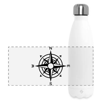 Kompass Windrose Navigation - Panorama Isolierflasche 500 ml - Weiß - Vorne