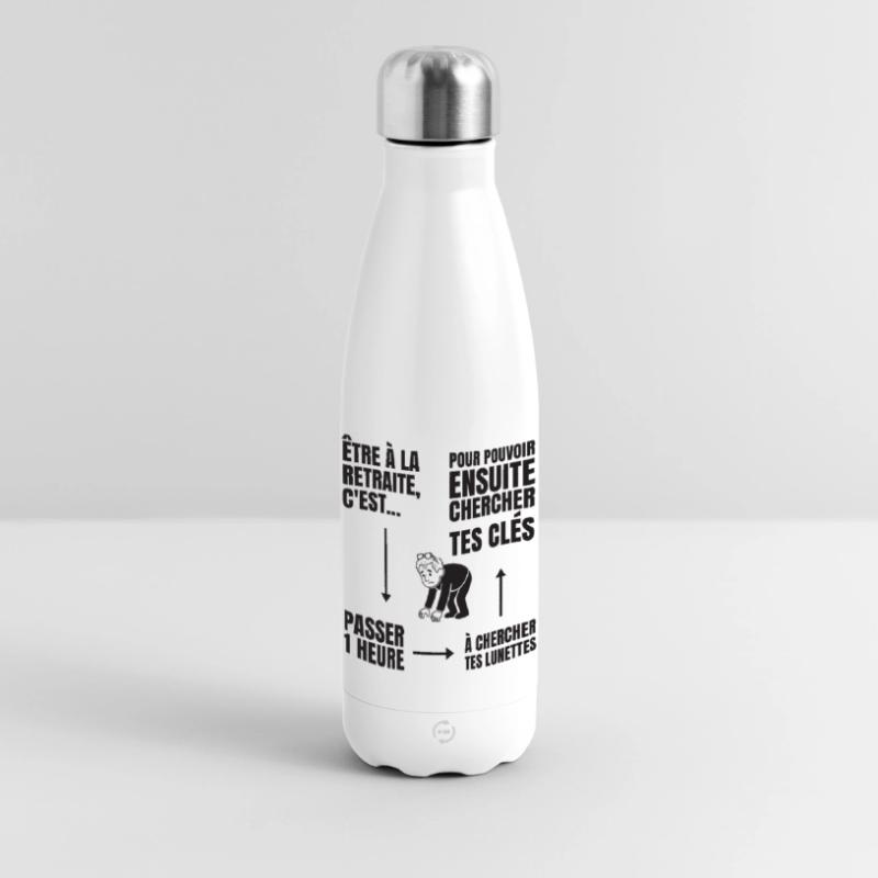 Im Ruhestand mit oder ohne Brille (schwarzer Text) Panorama Isolierflasche 500 ml