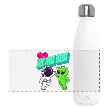 We Are Here - Alien Cartoon Series - Panoramic Thermal Bottle 500 ml - white - Front