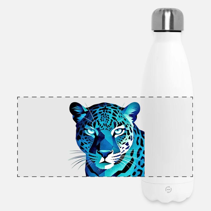 Fluorescent Geometric Blue Leopard - Panoramic Thermal Bottle 500 ml - white