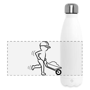 Bauarbeiter mit Schubkarre - Panorama Isolierflasche 500 ml - Weiß - Vorne